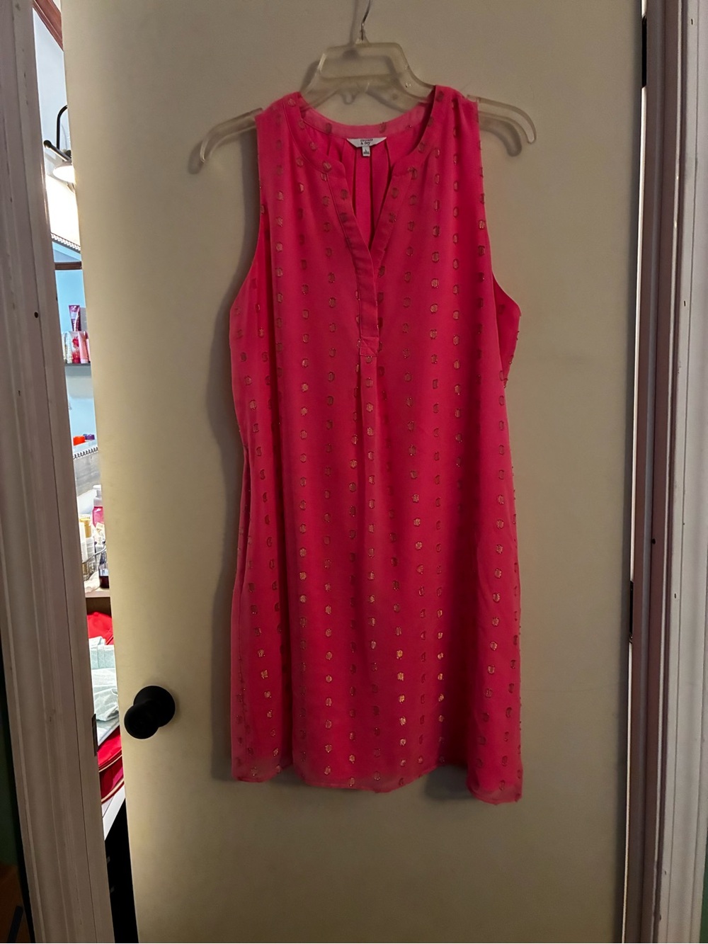 crown & ivy Hot Pink Sleeveless Midi Dress with Gold Dots Pink Salmon 🍣